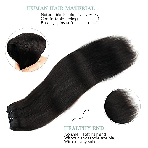 Lysilf Clip in Hair Extensions for Black Women Brazilian Virgin Human Hair Extension Straight 8Pcs Remy Hair Extensions Clip in Human Hair with 18Clips Double Lace Weft 120Gram (12Inch, #1B)