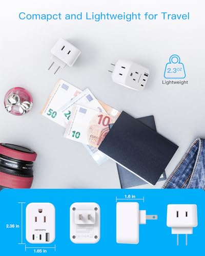 US to Japan Plug Adapter, Japan Power Travel Adpter with 2 Outlets 3 USB Ports(2 USB C), Type A Plug Adapter for Amercian USA to Japanese China Canada Mexico Philippines Peru