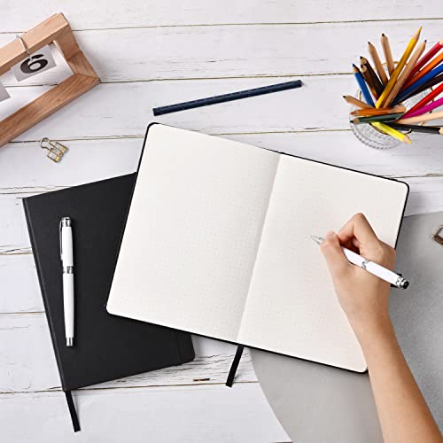 Dotted Journal/Notebook - Dot Grid Hard Cover Notebook, Premium Thick Paper with Fine Inner Pocket, Black Smooth Faux Leather, Pen Loop, 5.3'' x 8.26'' - Light Green