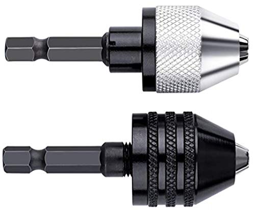 aiyun Keyless Chuck Adapter for Impact Driver - 2Pcs Impact Drill Adapter 1/4 Hex Shank (0.3-6.5mm,0.3-6.5mm)