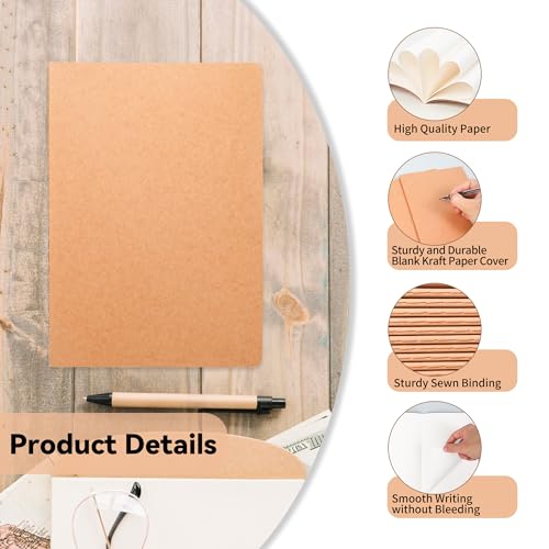 12 Pieces Blank Kraft Notebooks, 8.3x5.5 Inches A5 Small Journals Bulk Blank Notebooks 80 GSM Unlined with 60 Pages for Kids Students School Office Traveler Sketching/Drawing/Writing Supplies,30 Sheets