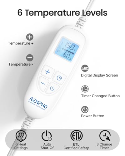 RENPHO Large Full Body Heating Pad, Practical Gifts for Her Him, Electric Heat Pad for Neck and Shoulders and Back Pain Relief, Hsa Store Eligible Items, FSA Eligible, ETL Certified, 24"x37", Brown