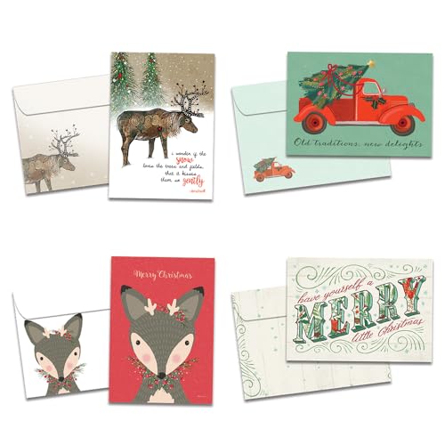 Tree-Free Greetings 16 Pack 5”x7” Holiday Card Assortment with Matching Envelopes,Made in USA,100% Recycled Paper,Drawn to Nature (GP60508)