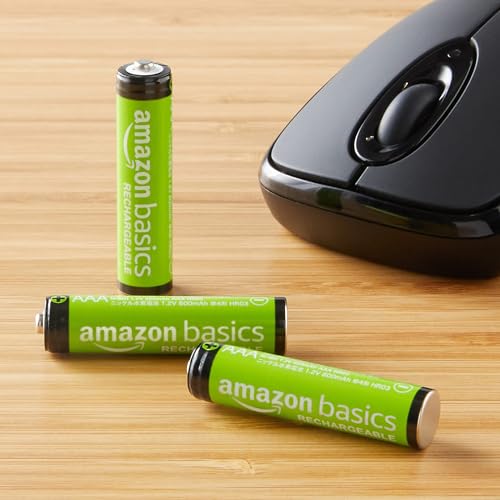 Amazon Basics 4-Pack Rechargeable AAA NiMH Performance Batteries, 800 mAh, Recharge up to 1000x Times, Pre-Charged