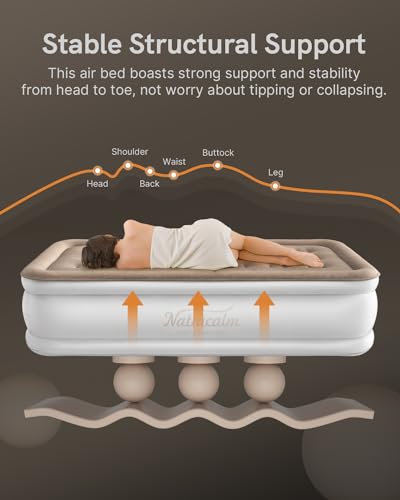 NatraCalm Twin Air Mattress with Built in Pump, Blow up Mattress in Fast Self-Inflation/Deflation, Foldable Inflatable Mattress for Camping & Home, Portable Waterproof Airbed, colchon inflable