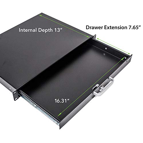 NavePoint Rack Mount Drawer for 19-Inch Server Cabinet Case Or DJ with Lock and Key 1U Black