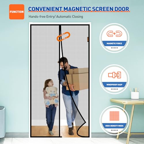 MAGZO Magnetic Screen Door Fit Door Size 30 x 80 Inch, Screen Size 32" x 81" Strong Magnets Door Mesh, Reinforced Fiberglass Door Net for Patio Door, Front door, Gray