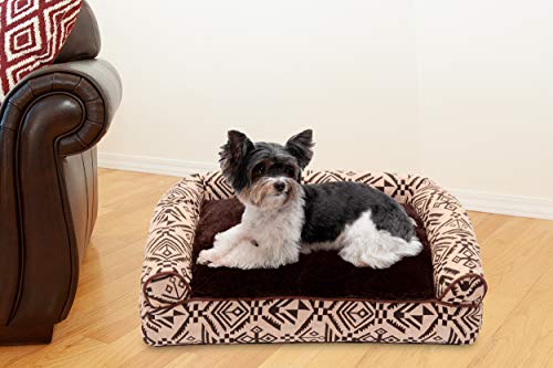 Furhaven Pillow Dog Bed for Large/Medium Dogs w/ Removable Bolsters & Washable Cover - Quilted Sofa - Toasted Brown, Large