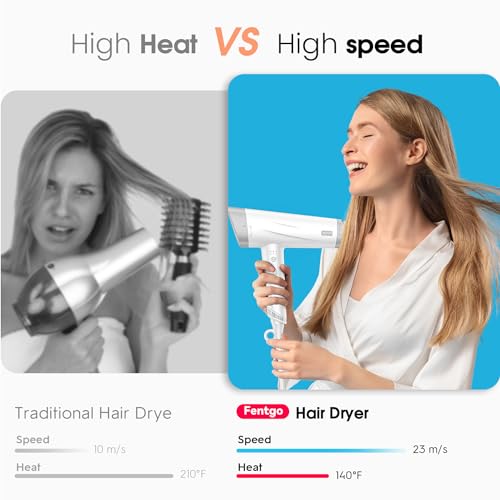 Hair Dryer, Fentgo High Speed Ionic Hair Dryer with Diffuser, Professional Blow Dryer 110,000 RPM AC Motor for Fasting Drying 1875W Thermo-Control Lightweight Hair Dryer for Women Men