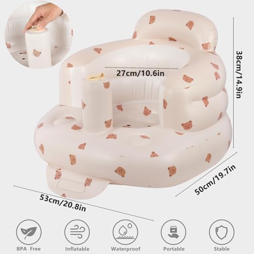 Baby Inflatable Seat for Babies 3-36 Months, Built in Air Pump, Baby Support Seat Summer Toddler Chair for Sitting Up, Baby Shower Chair Floor Seater (Bear)