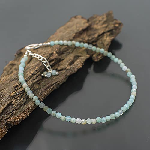 TGH Natural Mozambique Garnet Beads Bracelet Micro Faceted Gemstones Jewelry For Her, January Birthstone Energy Healing Crystals, Silver Plated Chain 8 inch, Christmas Gifts for women (Red Garnet)