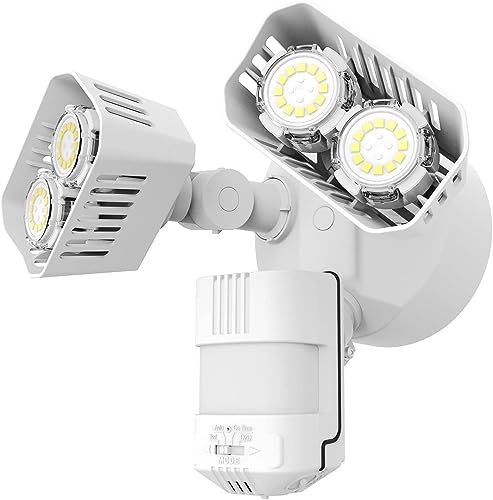 SANSI 28W 3500LM Motion Sensor Outdoor Lights, Dusk to Dawn Motion Sensor Eave Mount Security Lights Detector with 4 Mode 350W Equiv 5000K, IP65 Waterproof for Soffit, Garage, Yard (White) Hardwired