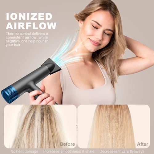 YAPOY Professional Hair Dryer with Diffuser Fast Drying 200 Million Ionic Blow Dryer with 110, 000 RPM High-Speed No Heat Damage Intelligent Thermo-Control Low Noise Black