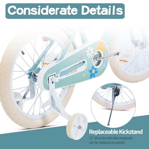 JMMD Girls Bike Ages 4-12 Years Old, Kids Bike for Toddlers with Basket & Training Wheels, 12 14 16 18 20 24 Inch Kids Bicycle with Handbrake & Kickstand, Mint