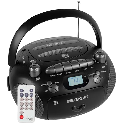 Retekess TR630 Cassette Tape Player, CD Boombox Radio, Portable CD and Cassette Player Combo, Recording Transcription, USB, Micro SD, LCD Display, for Home