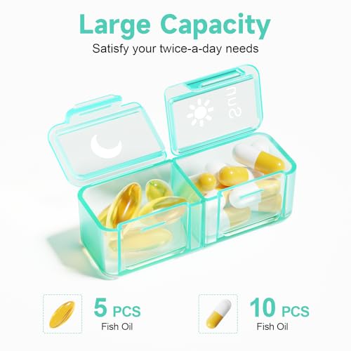 Travel Pill Organizer 2 Times A Day, 7 Day Am Pm Pill Box Weekly Pill Organizer with Separate Container, Portable Daily Medicine Planner Dispenser Case for Vitamin, Fish Oils, Supplements(Black)