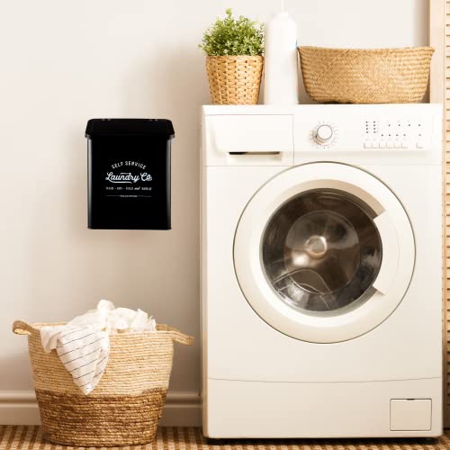 MONJITA Magnetic Lint Bin for Laundry Room, Wall Mounted Lint Trash Can with Lid for Dryer, Laundry Room Organization and Storage with Brush(Black)