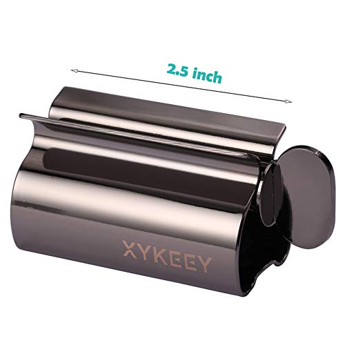 XYKEEY Toothpaste Tube Squeezer - Set of 2 Toothpaste Squeezer Rollers, Metal Toothpaste Tube Wringer Seat Holder Stand (Black)