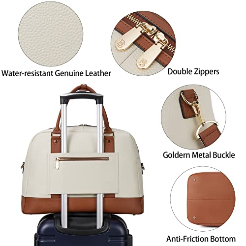 BOSTANTEN Weekender Bags for Women Leather Travel Duffel Overnight Bag Large Duffle with Shoe Compartment &Trolley Sleeve