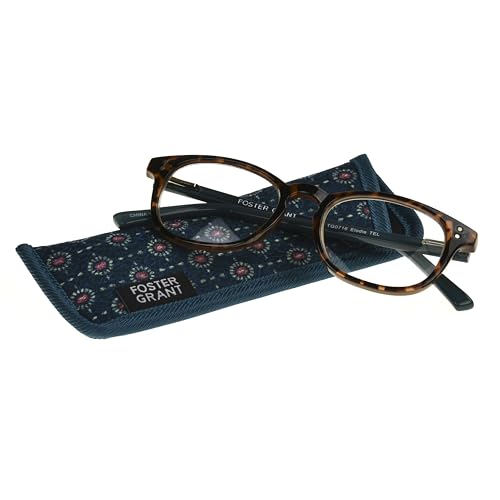 Foster Grant Women's Elodie Round Reading Glasses, Brown Tortoise/Transparent, 59 mm + 1