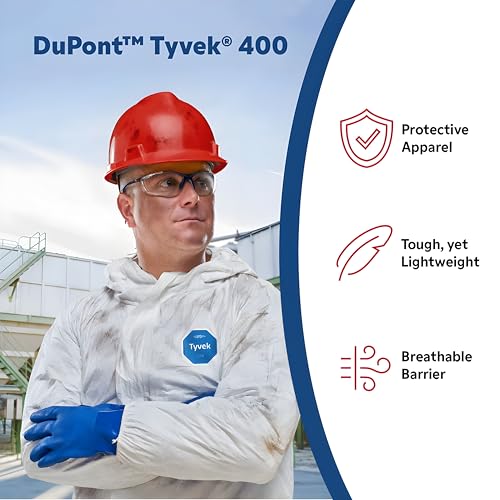 DuPont Tyvek 400 Disposable Protective Coverall with Elastic Cuffs, Attached Hood and Boots, White, Medium, 1-Pack