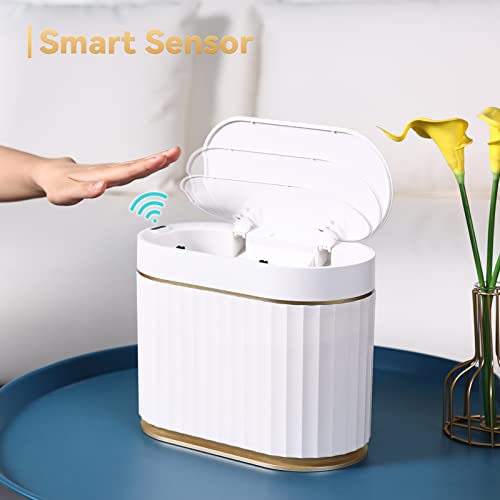 Black Bathroom Trash Can with Lid - ELPEHCO 2 Gallon Sensor Trash Bin, Automatic Narrow Garbage Can, Waterproof Smart Trash Can, Slim Motion Sensor Waste Bins for Bathroom, Living Room, Office
