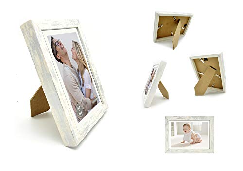 Alkerman 5x7 Picture Frames (pack of 2),Display Pictures 4x6 with Mat or 5x7 Without Mat, Rustic White Wood Pattern High Definition Glass for Table Top Display and Wall Mounting Photo Frame