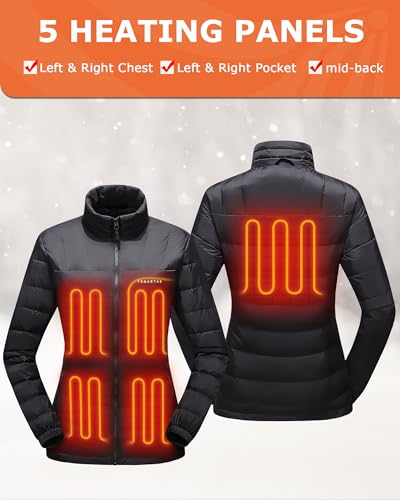 Venustas Women's 3-in-1 Heated Down Jacket, Electric Puffer Jacket with Battery, 90% Down Fill, Winter Snow Ski Heated Coat