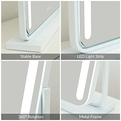 WAYKING Vanity Mirror with Lights, Makeup Mirror with Dimmiable 3 Lighting Modes LED Strip, Wall-Mounted and Tabletop Mirror with USB Charging Port (L22.83 x H17.32 inch)