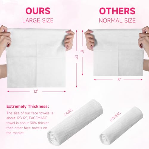 FACEMADE 60 Ct Disposable Face Towels XXL, Face Towelettes for Makeup and Clean, Super Soft and Thick Dry Wipes, USDA Certified 100% Biobased, Rose