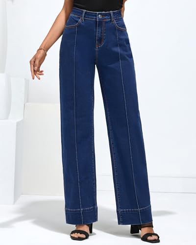 luvamia High Waisted Jeans for Women Blue Pants Women Womens Wide Leg Pants Wide Leg Jeans Women High Waisted Baggy Jeans Wide Leg Jeans for Women High Waist Size Small Size 4 6