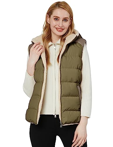 ZSHOW Women's Sport Casual Vest Warm Thick Hooded Puffer Vest(Army Green,Small)