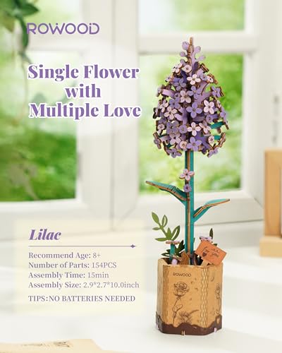 rowood Wooden Flower,DIY Flower Building Block Set Craft Kit for Kids,Mother's Day/Valentine's Day/Teacher's Day/Thanksgiving/Christmas/Birthday Gift for Mom/Grandma-Chamomile