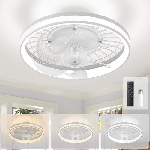 13 In Socket Fan Light with Remote & APP-2,500 lumens White Plug in Ceiling Fan, 4 Fan Speeds,3 Color Dimming, 3300K-6700K,E26/E27 Screw in Small Ceiling Fan for Bedroom, Kitchen and Living Room