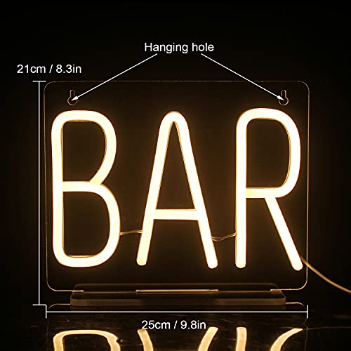 Ineonlife Bar Neon Sign Neon Yellow Sign for Business Wall Decor with Acrylic Base and Hanging Neon Signs for Bar Salon Shop Restaurant Business Party Supplies 10'' x 8''