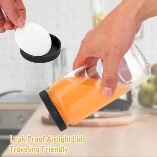 Sursip 24oz Glass Water Bottle Set of 6, Leak Proof Clear glass juice bottle for juicing, Reusable Drinking Bottles with Stainless Steel Lid, Beverage Storage Containers for Refrigerator-BPA Free