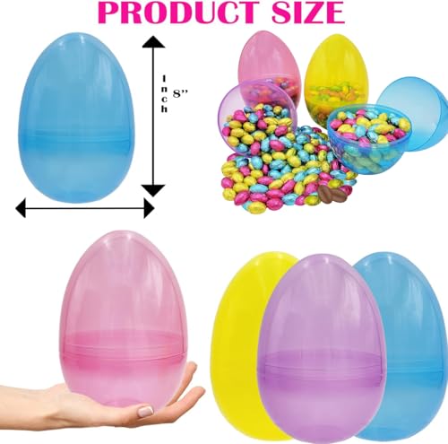 The Dreidel Company 8 Inch Massive Translucent Easter Eggs (2 Pack) Colorful Bright Plastic Easter Eggs, Perfect For Easter Egg Hunt, Surprise Egg, Easter Hunt, 8" Giant Fillable Eggs (2-Pack)