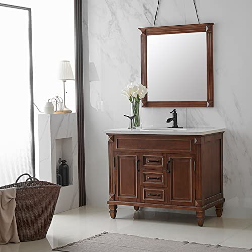 BWE Black Bathroom Faucet Matte Waterfall Sink Farmhouse Bath Vanity Single Hole Faucets One Handle Basin Antique centerset Restroom Mixer Tap Supply Line Lead-Free