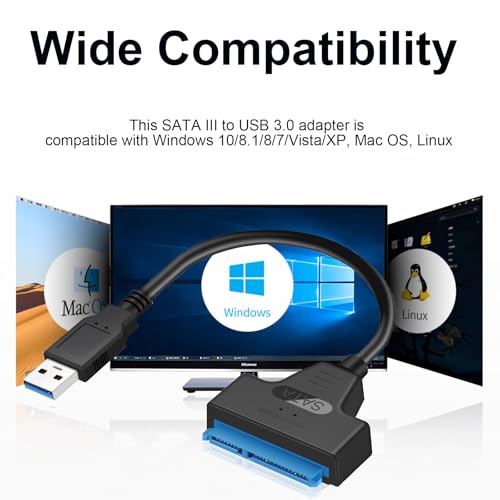 EYOOLD SATA to USB 3.0 Adapter Cable for 2.5 inch Hard Drive HDD/SSD Data Transfer, External Hard Drive Converter Support UASP (Black)
