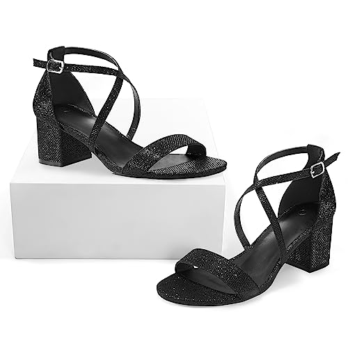 mysoft Women's 2.25 Inch Low Chunky Heels Dress Pump Open Toe Cross Ankle Strap Wedding Block Heeled Sandals