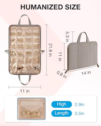 BAGSMART Travel Jewelry Organizer Case Portable Jewelry Roll Bag Tangle-free Necklace Storage Foldable Transparent Pockets for Earrings Rings Bracelet Travel Essentials Black