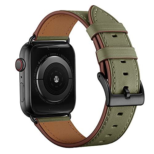 OUHENG Compatible with Apple Watch Band 42mm (Series 10) 41mm 40mm 38mm, Genuine Leather Band Replacement Strap Compatible with Apple Watch Series 10/9/8/7/6/5/4/3/2/1/SE2/SE, Dark Blue/Blue