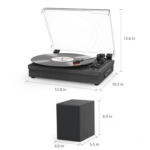 WOCKODER Record Player with Dual Stereo Speakers, Vinyl Record Player with 3 Speed Support Wireless Connection RCA Output Aux in USB Vintage Design Turntable Black