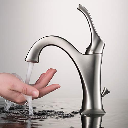 KRAUS KBF-1201BG Arlo Single Handle Basin Bathroom Faucet with Lift Rod Drain and Deck Plate, Brushed Gold (2-Pack)