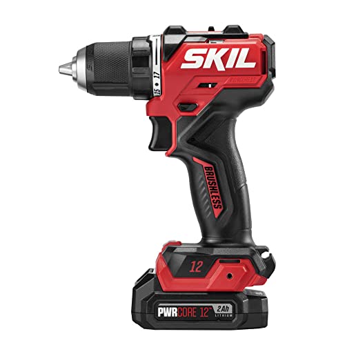 SKIL PWR CORE 12 Brushless 12V 1/2 In. Compact Varible-Speed Drill Driver Kit with 1/2'' Single-Sleeve, Keyless Chuck & LED Worklight Includes 2.0Ah Battery and PWR JUMP Charger - DL6290A-10