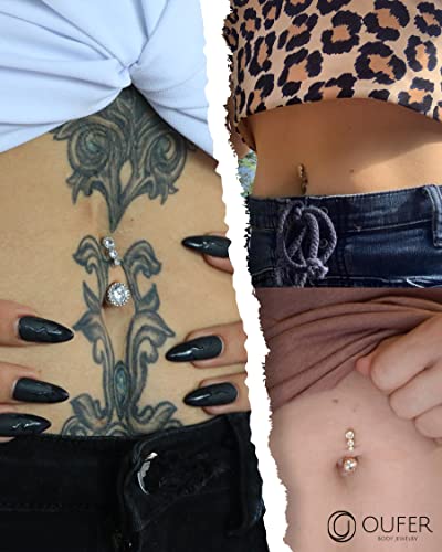 OUFER 14G Navel Rings for Women 316L Surgical Steel Belly Button Rings Clear CZ Belly Navel Piercing Jewelry
