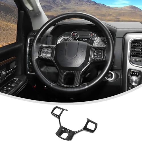 Linskip Steering Wheel Trim Compatible with Ram 1500 2010 2011 2012 2013 2014 2015 2016 2017 2018, Steering Wheel Cover for Ram Interior Accessories(Carbon Fiber Black)