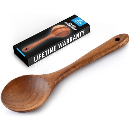 Zulay Kitchen Extra-Large 6-Piece Wooden Spoon Set for Cooking - Smooth Teak Wooden Utensils - Comfort-Grip Non-Stick Wooden Cooking Spoons - Large Wooden Turner, Spatula, Skimmer, Fork, Serving Spoon
