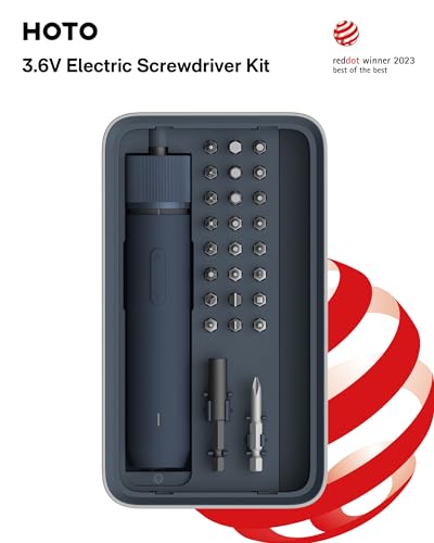 HOTO Electric Screwdriver Kit, 25-Piece Upgraded Bit Set, 3.6V Cordless Screwdriver Rechargeable, Magnetic Case Lid, 3 Torque Settings, 1500mAh Battery, LED Light for Furniture/Electrical Repairs