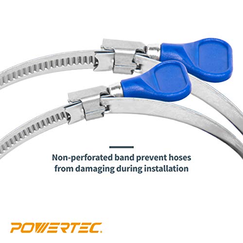 POWERTEC 70223 2-1/2 Inch Right Hand Keyed Bridge Hose Clamp, Thumb Screw Key Adjustable Stainless Steel Hose Clamps for Dust Collection, Dust Collector and Dryer Vent Hose, 5 pack